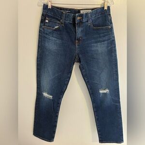 AG The Ex Boyfriend Slouchy Slim Blue Distressed Jeans SZ 28